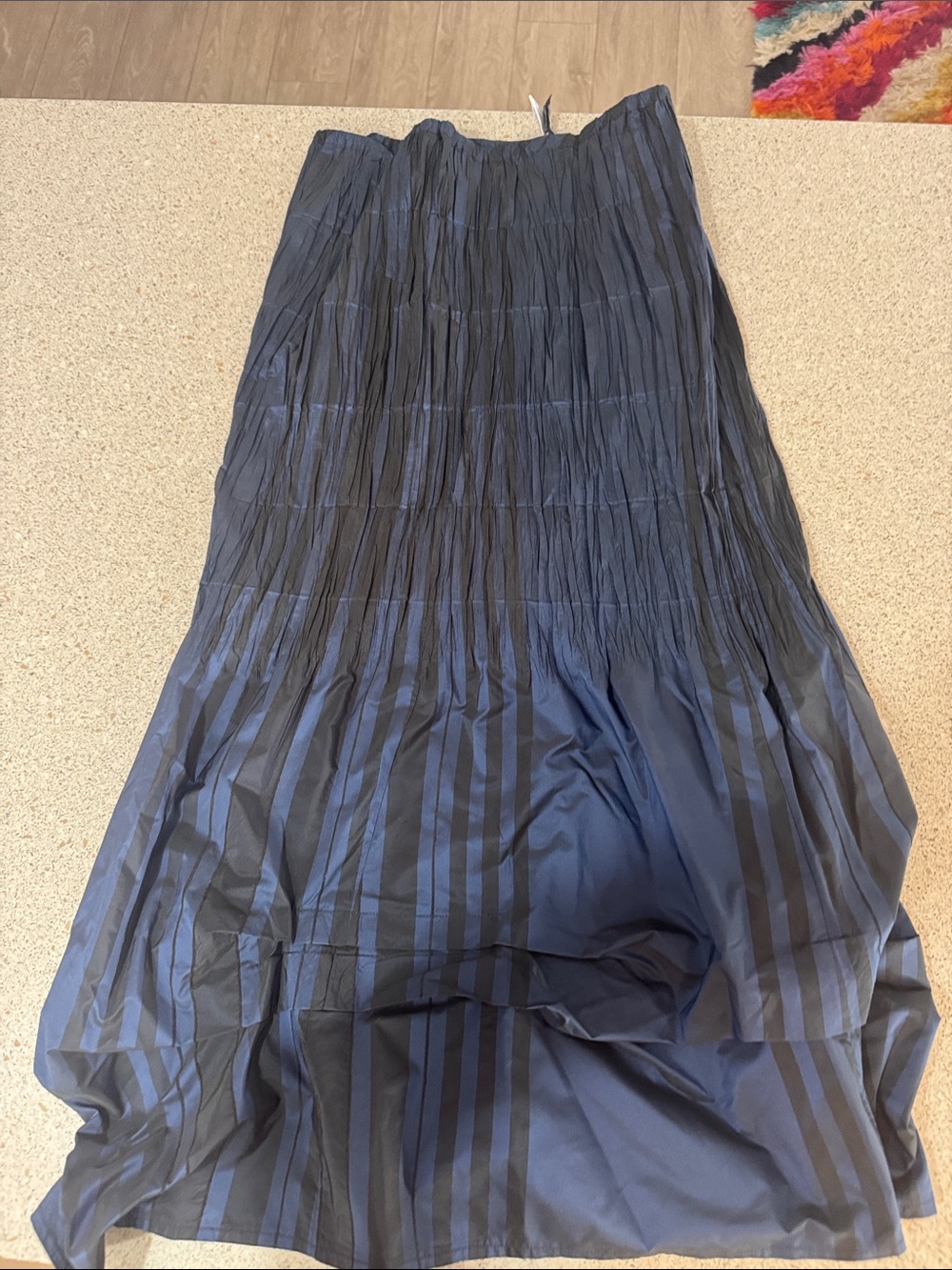Striped Navy Maxi Skirt with Smocked Waistband